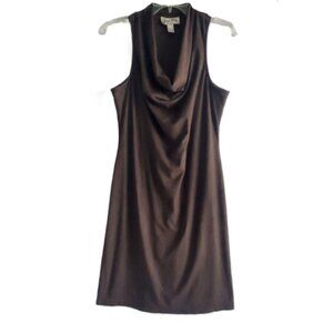 Brown Faux Suede Mini Dress Cowl Neck Fringe Trim Sleeveless Western Cowgirl